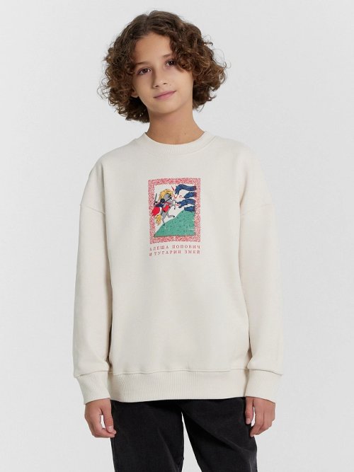 Свитшот для мальчиков бело-бежевый с печатью, фото 4 из 7