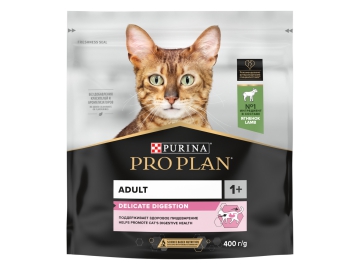 Корм Purina Pro Plan для взрослых кошек с чувствительным пищеварением или особым предпочтением в еде с высоким содержанием ягненка, DELICATE DIGESTION, 400 г