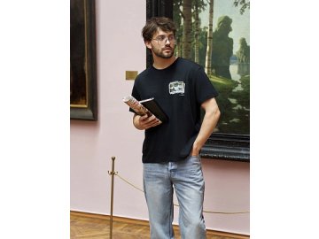 Футболка мужская черная с принтом в виде картины "Купание лошади, Юдель Пэн"