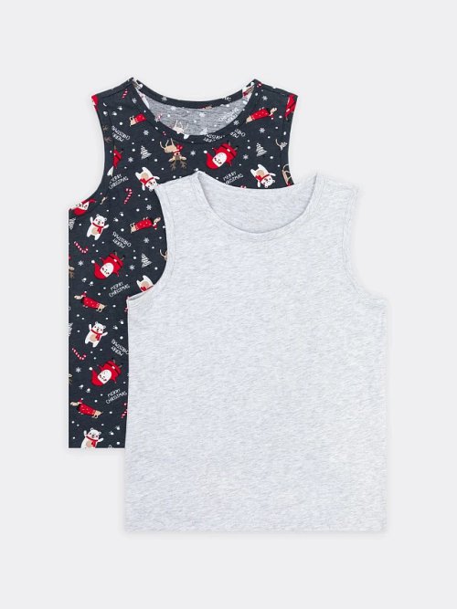 Набор хлопковых маек (2 шт.) в расцветках "новый год на графите" и "серый меланж", фото 4 из 5