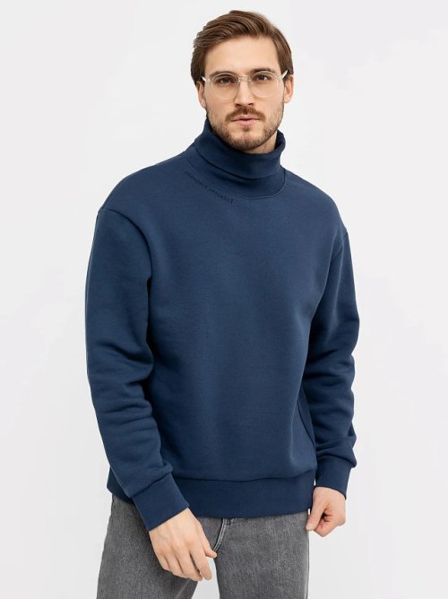 Теплый джемпер с воротником-стойкой в синем цвете, фото 2 из 4