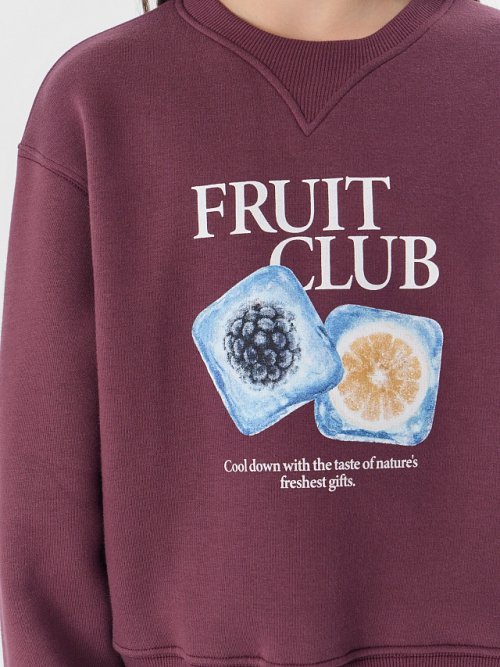 Свитшот для девочек бордовый с надписью "Fruit club", фото 4 из 24