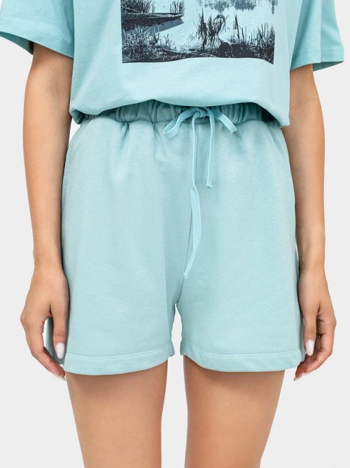 Шорты мини с высокой линией талии в оттенке "шалфей", фото 2 из 4