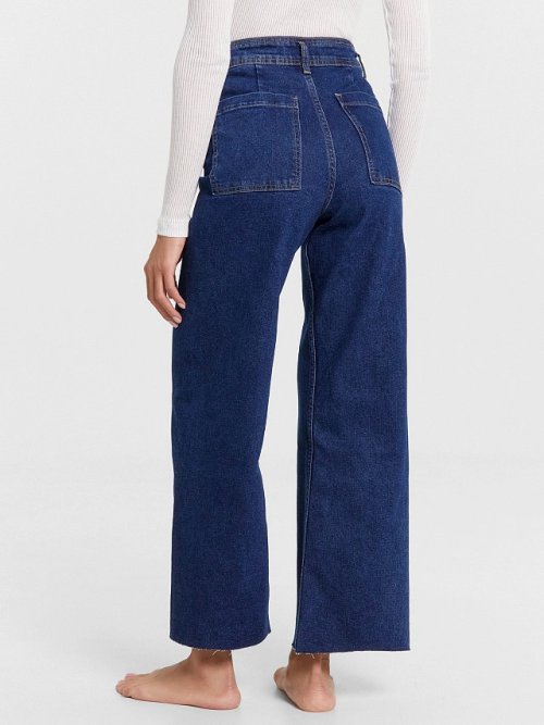 Брюки женские джинсовые wide leg fit в темно-синем цвете, фото 5 из 8