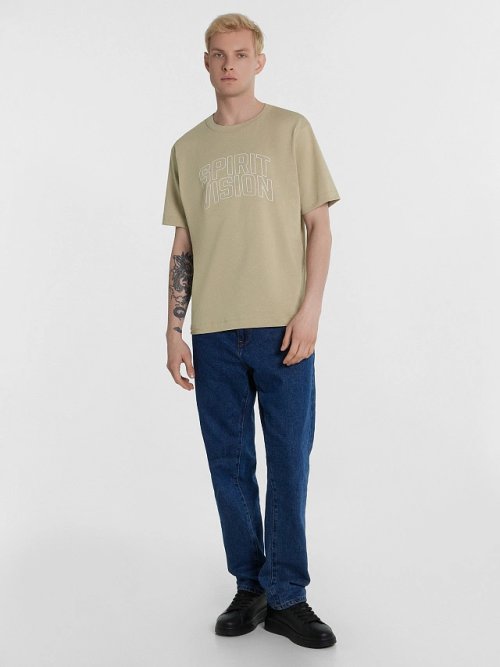 Мужская футболка бежевая с надписью "Spirit vision", фото 3 из 5