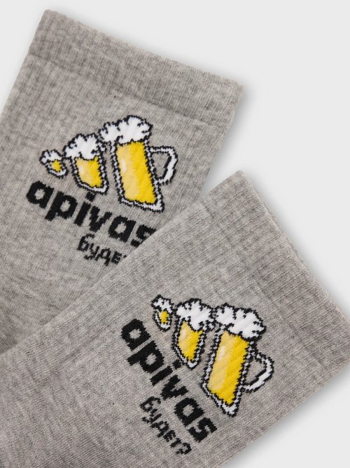 Носки мужские серые с рисунком и надписью "Apivas будет?", фото 6 из 6