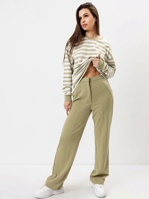 Брюки женские из интерлока в оливковом цвете, фото 1 из 8