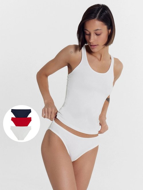 Трус женские слипы мультипак (3 шт.) в белом и красном цвете, фото 1 из 24