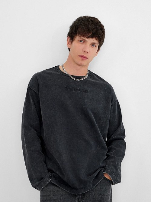 Лонгслив мужской черный с обработкой эйсид, фото 6 из 6