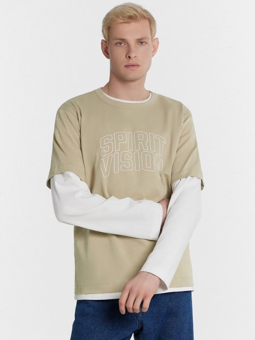 Мужская футболка бежевая с надписью "Spirit vision", фото 5 из 5