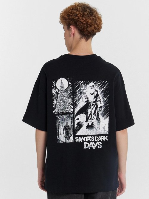 Футболка мужска черная оверсайз с принтом «Santa’s dark day», фото 1 из 7