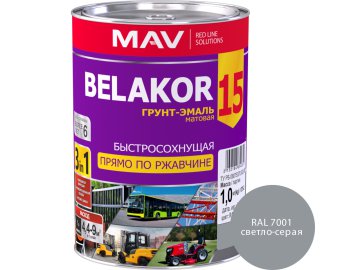 Грунт-эмаль BELAKOR 15 прямо по ржавчине 3 в 1 быстросохнущая RAL 7001 (светло-серая) матовая 1,0л (1,0кг)