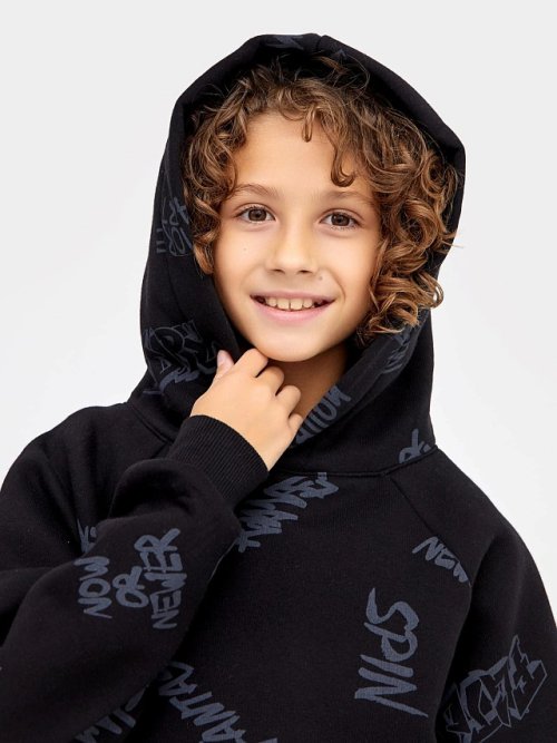 Худи для мальчиков черное с принтом в виде текста, фото 4 из 4