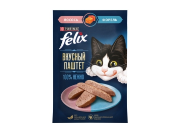 Пауч Felix Вкусный паштет для кошек, лосось и форель, 75 г Зообазар