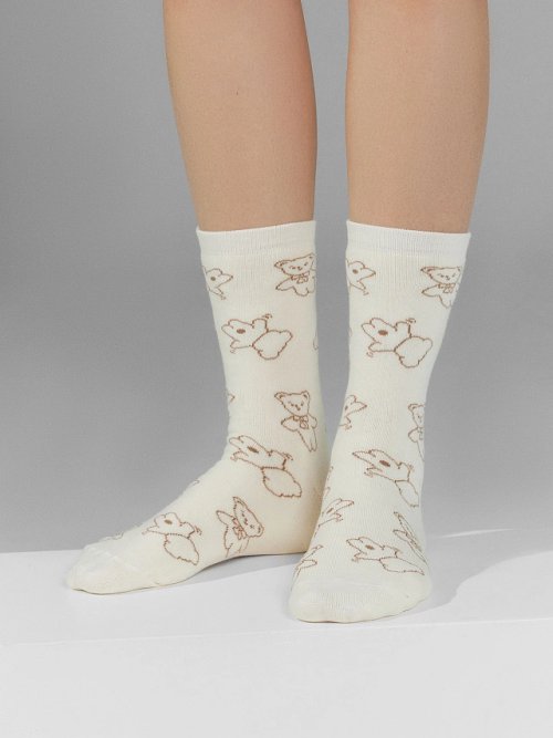 Носки женские кремовые с узором в виде медвежат, фото 5 из 5