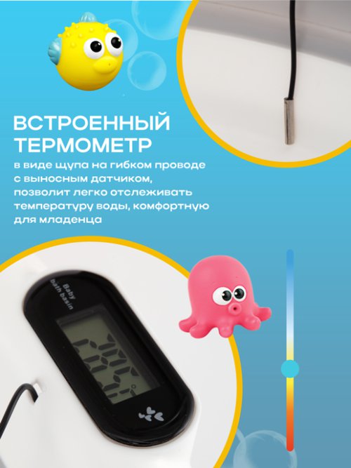 Ванночка детская складная с термометром для воды Baby Care, фото 3 из 57
