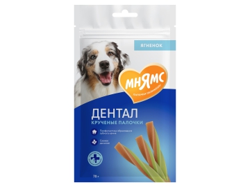 Лакомство Мнямс DENTAL, Крученые палочки для собак, с ягненком и мятой, 70 г в Молодечно Зообазар