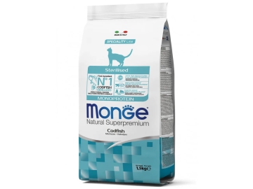 Корм Monge для стерилизованных кошек, из трески, Speciality Line Monoprotein Sterilised, 1,5 кг
