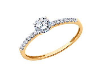 Кольцо помолвочное Diamant, красное золото 585 проба, вставка фианит
