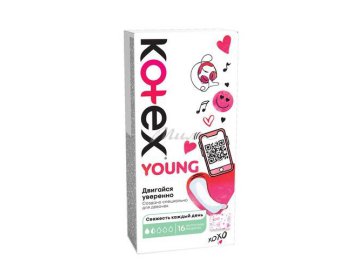 Прокладки женские KOTEX Young гигиенические ежедневные экстратонкие для девочек, 16 шт