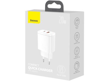 Baseus Compact Quick Charger USB+Type-C 20W (белый) в Пинске МТС