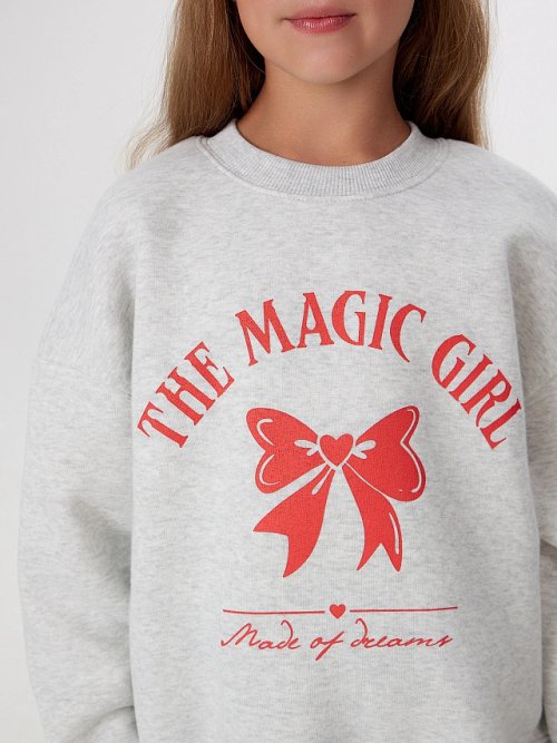 Свитшот для девочек серый с надписью "The magic girl", фото 4 из 20