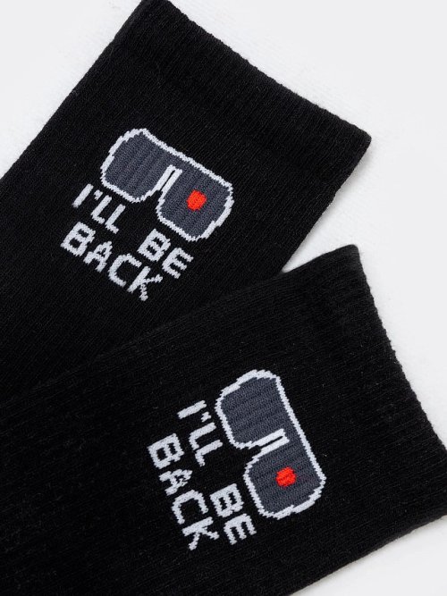 Высокие мужские носки черного цвета с надписью "I'LL BE BACK", фото 4 из 16
