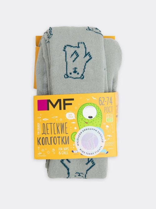 Махровые детские колготки оливкового цвета с контурными медведями, фото 3 из 12