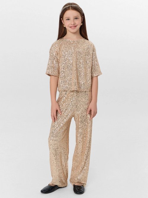 Брюки для девочки бежевые с пайетками, фото 6 из 6