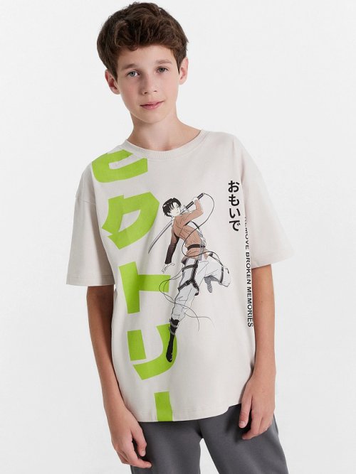 Футболка для мальчиков в сером оттенке с аниме, фото 2 из 5