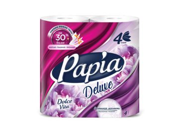 Бумага туалетная PAPIA Deluxe Дольче вита четырехслойная белая, 4 шт