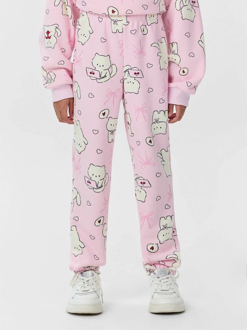 Брюки для девочек розовые с принтом, фото 1 из 6