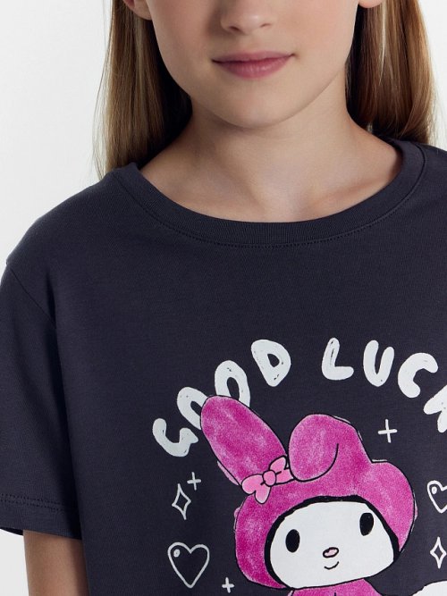 Футболка для девочек серая с зайкой, фото 5 из 5