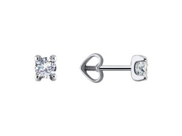 Серьги пусеты Diamant, белое золото 585 проба, вставка фианит