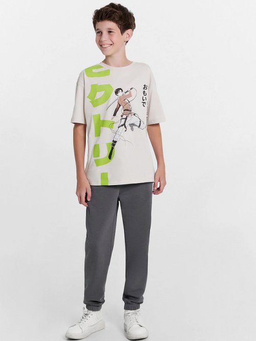 Футболка для мальчиков в сером оттенке с аниме, фото 3 из 5