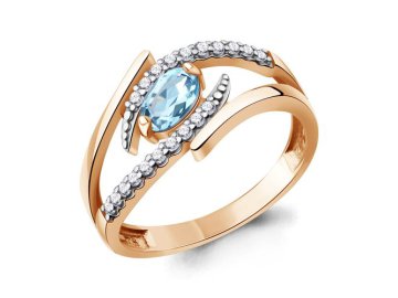 Кольцо декоративное Aquamarine, красное золото 585 проба, вставка фианит