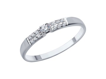 Кольцо помолвочное Diamant, белое золото 585 проба, вставка фианит