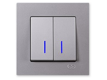 GUNSAN Eqona серебро Выключатель 2-кл. с индикацией (без рамки) 01401500-150104