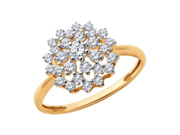Кольцо декоративное Diamant, красное золото 585 проба, вставка фианит