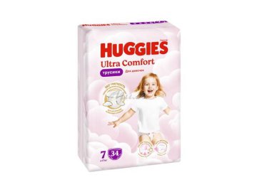 Акции Милы Борисов Милая цена - Подгузники-трусики детские одноразовые HUGGIES Ultra Comfort Girl 7 (>17 кг), 34 шт
