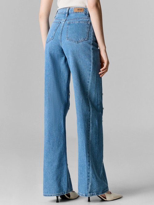 Джинсы Wide leg женские синие с декоративными элементами, фото 3 из 8