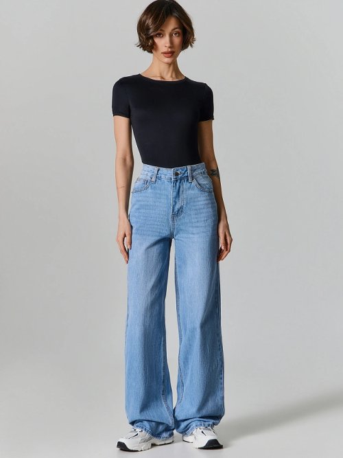 Джинсы женские wide leg голубые со средней посадкой, фото 2 из 16