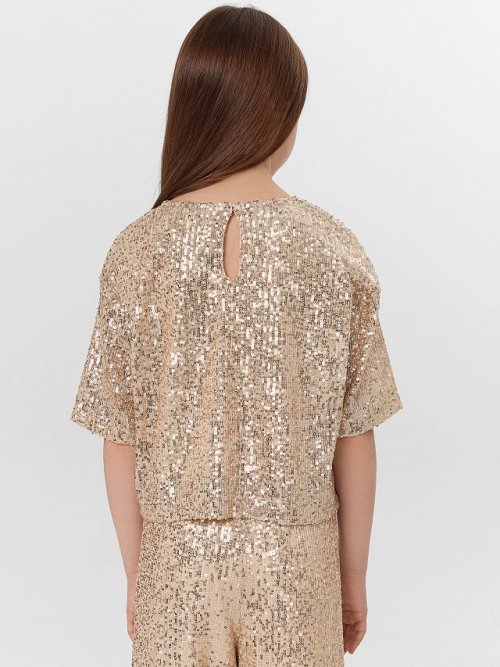 Блузка для девочек бежевая с пайетками, фото 3 из 6