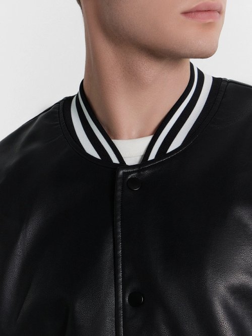 Бомбер мужской кожаный черный, фото 5 из 6