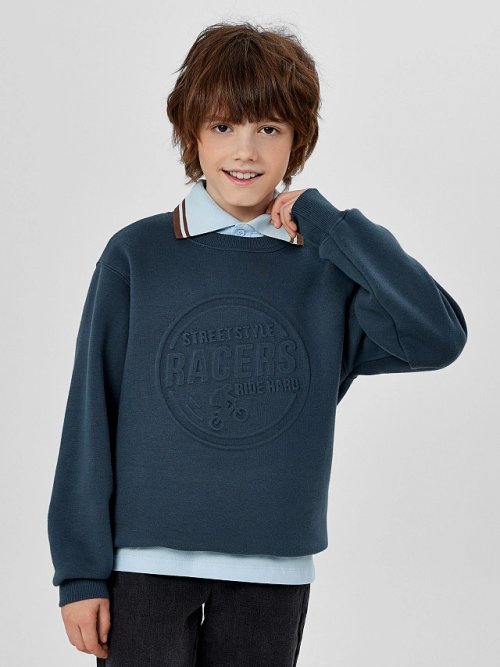 Свитшот для мальчиков синий с надписью "Streetstyle racers", фото 8 из 8