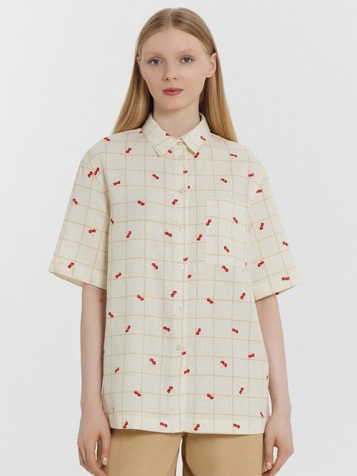 Рубашка женская бежевая в клетку, фото 1 из 6