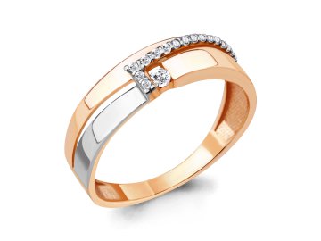 Кольцо декоративное Aquamarine, красное золото 585 проба, вставка фианит