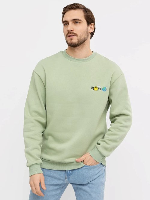 Теплый джемпер в оттенке "полынь" с миниатюрным принтом, фото 3 из 5