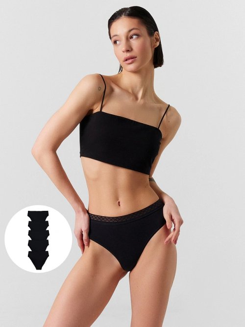 Трусы слипы женские черные в наборе, 5 шт, фото 1 из 30