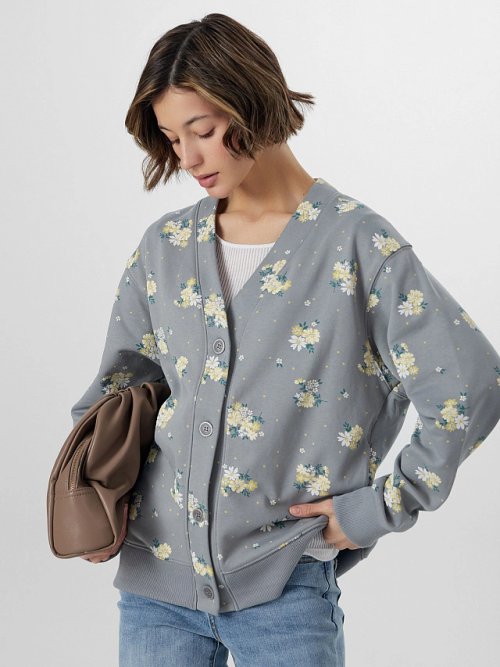 Кардиган серый с цветочным принтом, фото 6 из 7